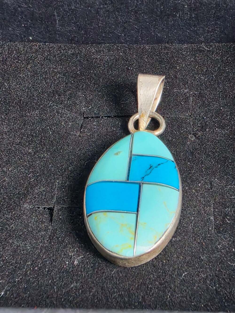 Sterling Silver Turquoise Inlay Oval Pendant
